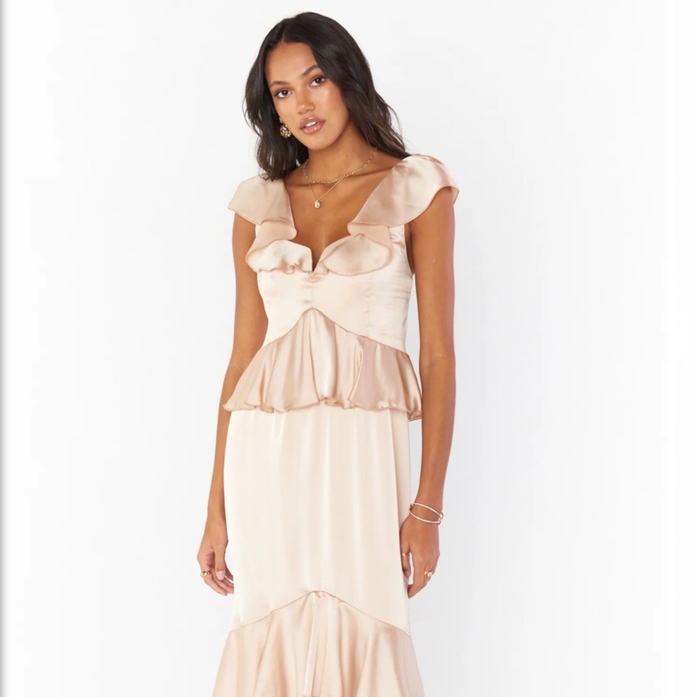 Show Me Your Mumu Reese Ruffle Dress in Champagne